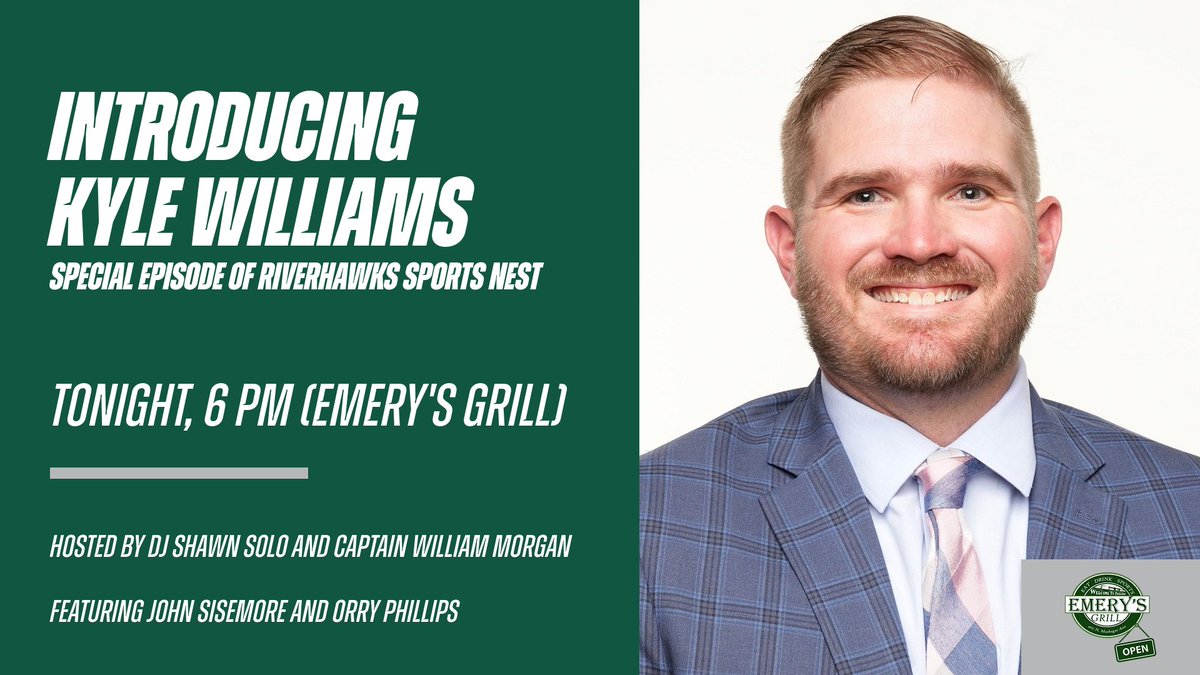 TONIGHT: Catch head baseball coach Kyle Williams on the RiverHawks Sports Nest podcast at 6 p.m. from Emery's Grill in downtown Tahlequah.

#RiseHigh // #TeamNSU