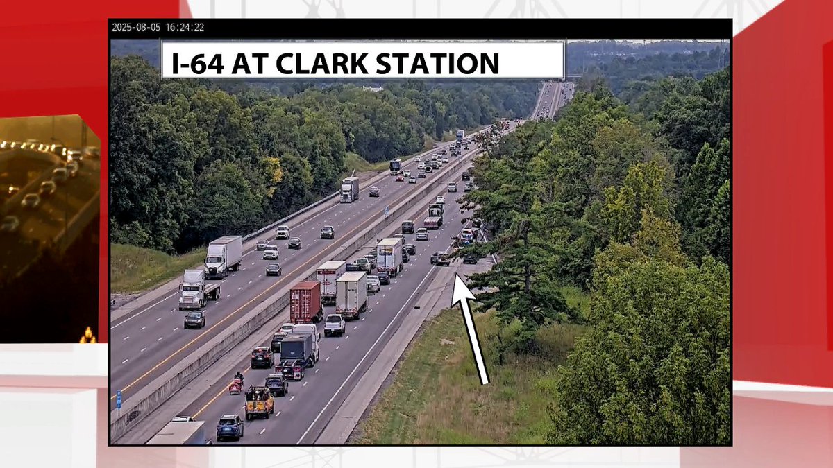 The right lane is blocked on 64 west near Clark Station Rd.