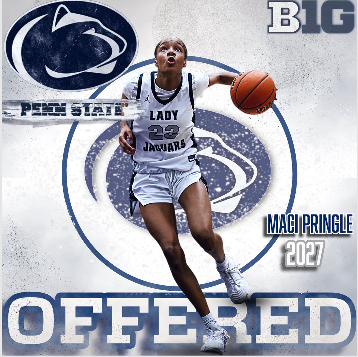 Deeply grateful to be offered by @pennstatewbb Thank you to Coach Mot and Coach Kieger for this opportunity!!! 💙🤍 

Thank you to my big cuz LJ for the graphic🥰

#igottakeepgoing