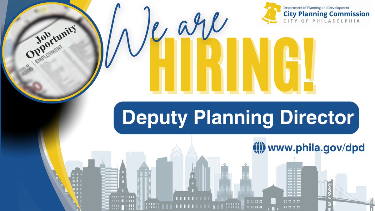 #PhilaPlanning is hiring for a Deputy Planning Director! Come work with and lead an amazing team at our Planning Commission!
 
Apply now! bit.ly/3IVr4Qi