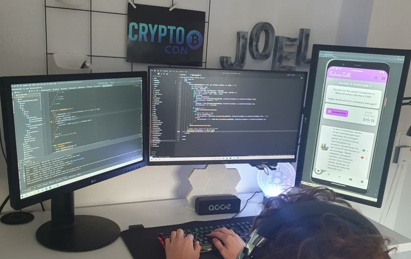 Setup-Upgrade abgeschlossen! ✅
Ab sofort mit 3 Monitoren im Einsatz – inklusive Hochformat-Screen, um die FutureTalk-App direkt in voller Größe zu testen. 🚀📱
Code links &amp; in der Mitte, App rechts – so geht effiziente Entwicklung! 💻🧠

Mit dem neuen Setup wird die