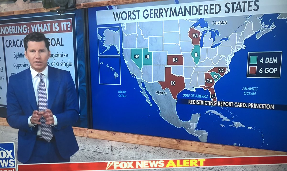 FOX News has incorrectly labeled Utah &amp; SC as Democratic gerrymanders (!) even though their states are R trifectas. Utah's congressional map is 4-0 R; and SC 6 R-1 D.  #redistricting  <a href="/FoxNews/">Fox News</a> 

I think they have mis-read your data, <a href="/SamWangPhD/">Sam Wang is at samwang.bsky.social</a>!