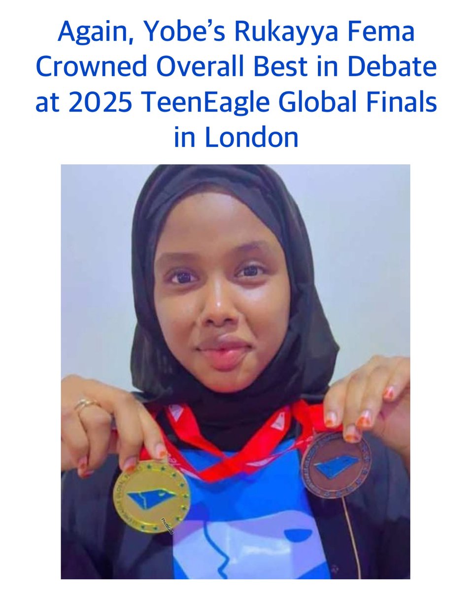 Wow 👏👏

Yobe philanthropist, Kashim Musa Tumsah, has commended three students from the state for their exceptional performance at the 2025 TeenEagle Global English Championship held in London, United Kingdom.

Credit daily_trust