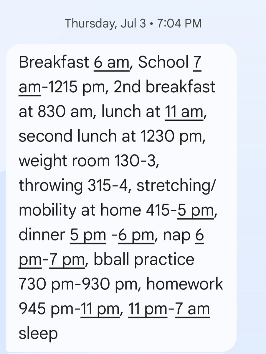 Asked a college pitcher I know well what his daily schedule looked like his senior year of HS, during 🏀 season. Not even ⚾ baseball season. He played 🏀 for fun. Look at it, and ask yourself if you're serious about playing college baseball. It's called sacrifice.