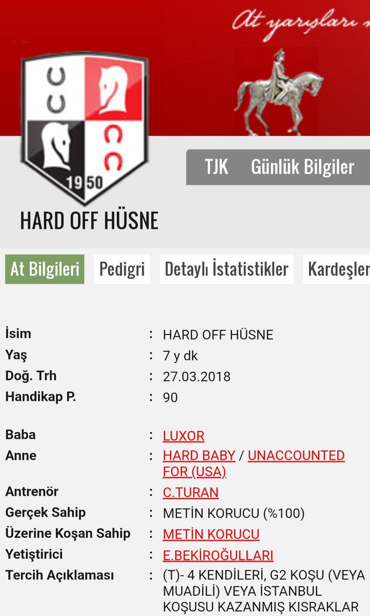 Touch The Wolf gebesi, Hard Off Hüsne 'yi (Luxor &amp; Hard Baby / Unaccounted For) transfer ettik. Sn. Metin Korucu 'ya teşekkür eder, her iki taraf için de hayırlı uğurlu olmasını dilerim.

#hardoffhüsne #kısrak #broodmare #mare #tjk
