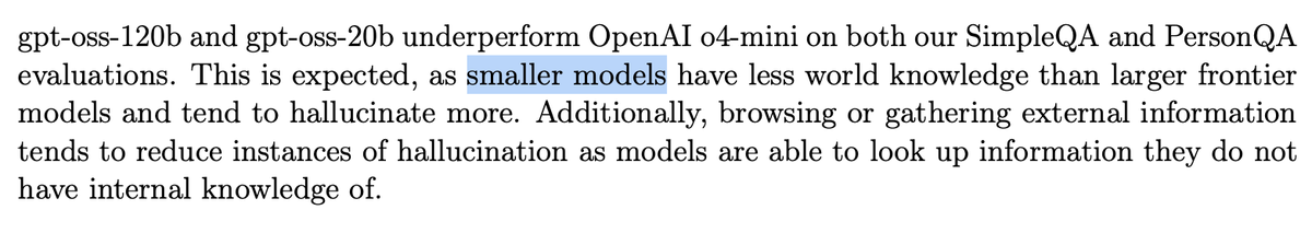 Nice slip of tongue from the gpt-oss model card: so we know that o4-mini is >120b