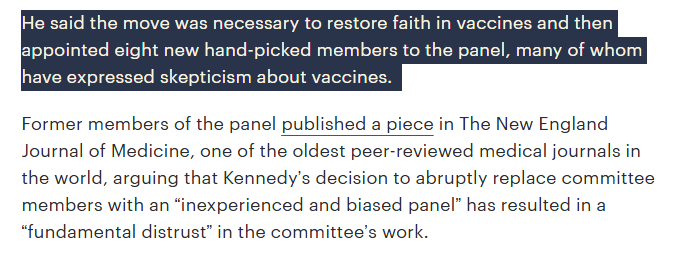 People Who Work (@deptofworkers) on Twitter photo RFK Jr. fired everyone on the Advisory Committee on Immunization Practices, the board that provides recommendations on vaccines, and replaced them with vaccine skeptics.
How is this supposed to make working people feel safe on the job? thehill.com/homenews/54322… RFK Jr. fired everyone on the Advisory Committee on Immunization Practices, the board that provides recommendations on vaccines, and replaced them with vaccine skeptics.
How is this supposed to make working people feel safe on the job? thehill.com/homenews/54322…