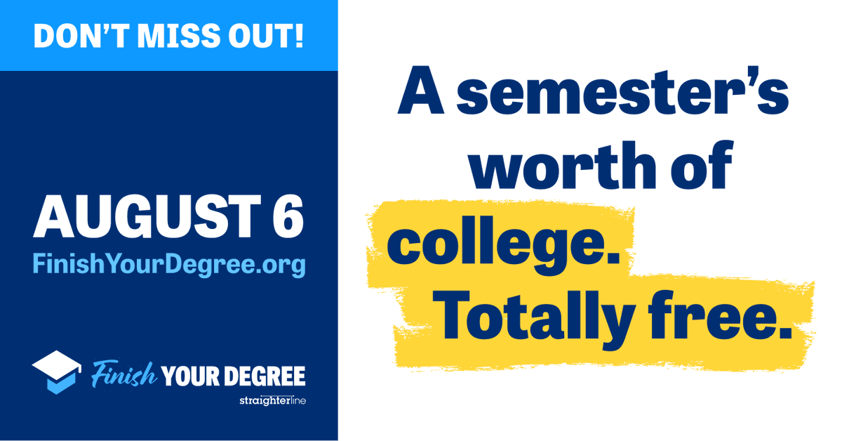 StraighterLine (@straighterline) on Twitter photo #FinishYourDegree Day is here and <a href="/StraighterLine/">StraighterLine</a> is giving away a FREE semester of GenEd courses (today only 👀).
Starting fresh or picking up where you left off? This is your moment.
👉 Claim your free courses now at FinishYourDegree.org. #FinishYourDegree Day is here and <a href="/StraighterLine/">StraighterLine</a> is giving away a FREE semester of GenEd courses (today only 👀).
Starting fresh or picking up where you left off? This is your moment.
👉 Claim your free courses now at FinishYourDegree.org.