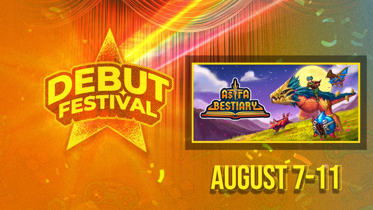 I'm happy to share that Astra Bestiary is joining the first edition of the Debut Festival which takes part during Aug 7–11 🥳! Thanks <a href="/gamedev_ist/">GameDev.ist</a> for the chance to be part of this. #gamedev #Steam #DebutFest #IndieGame

Follow on Kickstarter: tinyurl.com/Astrabks
Try the
