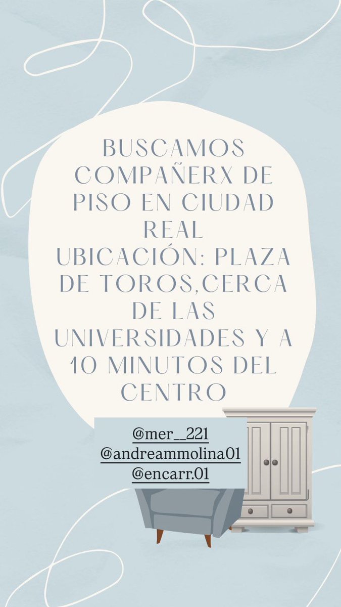 Buscamos compañerx en Ciudad Real, piso ubicado en la plaza de toros, a 10 minutos del centro y cerca de las universidades.
#ciudadreal #pisociudadreal #estudiantes <a href="/wikiCR/">wikiCR Ciudad Real</a>