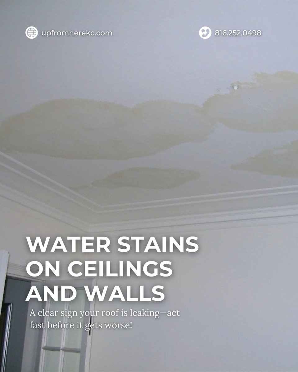 upfromherekc's tweet photo. Noticing shingle pieces in your gutters? Or mysterious water stains on your ceiling? 🧐

These warning signs could mean it’s time for a repair—or a full replacement!

Don’t wait for a bigger problem. Book your FREE roof check today! https://t.co/2AEyGbxWb7