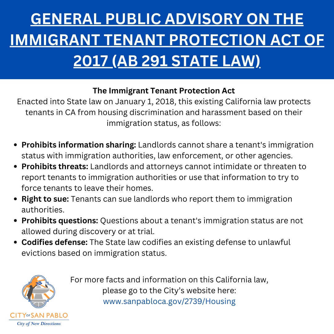 The Immigrant Tenant Protection Act of 2017 is here to safeguard your rights! Enacted on Jan 1, 2018, this law protects against housing discrimination &amp; harassment based on immigration status.

📷 No information sharing
📷 No threats
📷 Right to sue
📷 Prohibits invasive