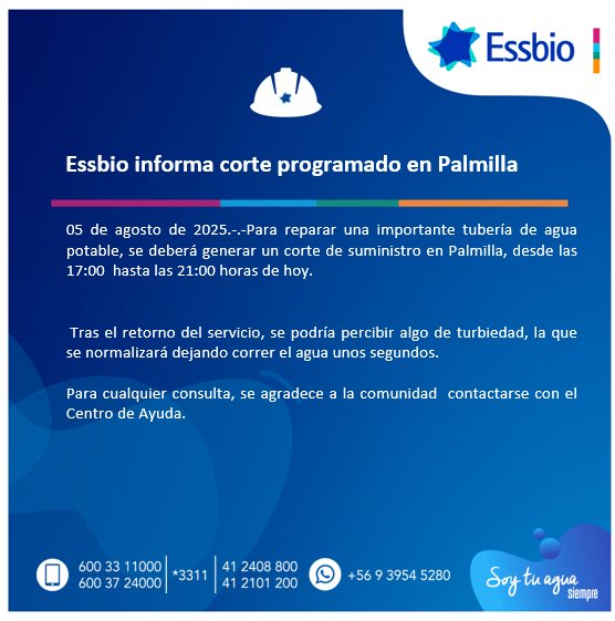 Atención⚠️ #Palmilla informamos corte programado para reparar importante tubería de agua potable 🚰
