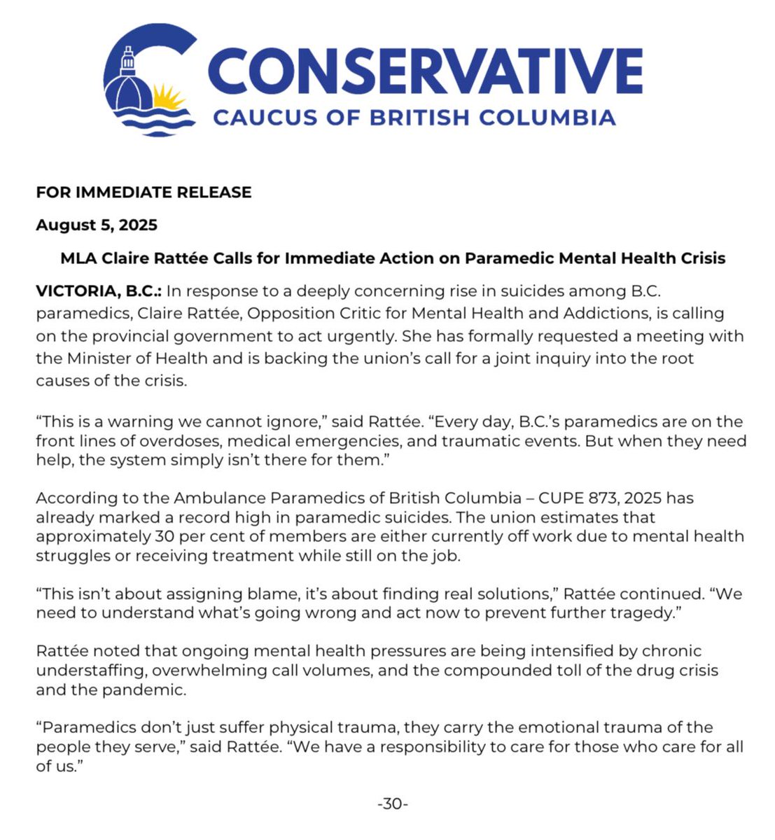 🚨 B.C. Paramedics Need Support Now.
 
The rising number of suicides among paramedics is a warning we cannot ignore. These frontline heroes are responding to overdoses, trauma, and emergencies daily, but when they need help, the system is not there to support them.
 
Today, I’m