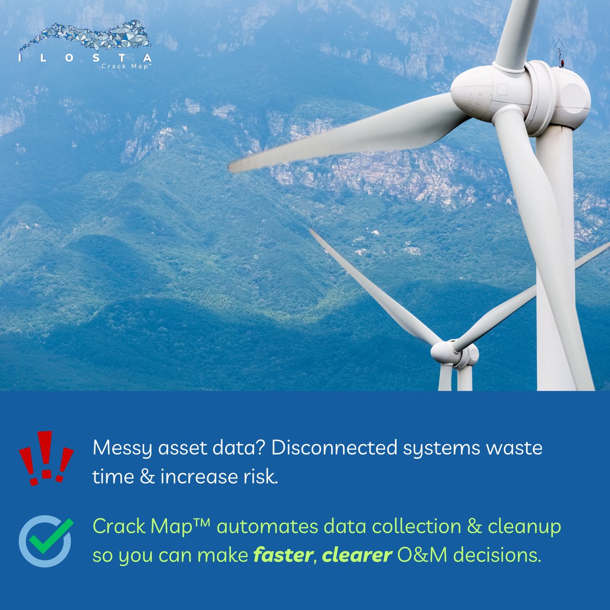 Ilosta_CrackMap's tweet image. Messy asset data? Disconnected systems waste time & increase risk. Crack Map™ automates data collection & cleanup so you can make faster, clearer O&M decisions.
📧 info@ilosta.com.
#Renewables #Ilosta