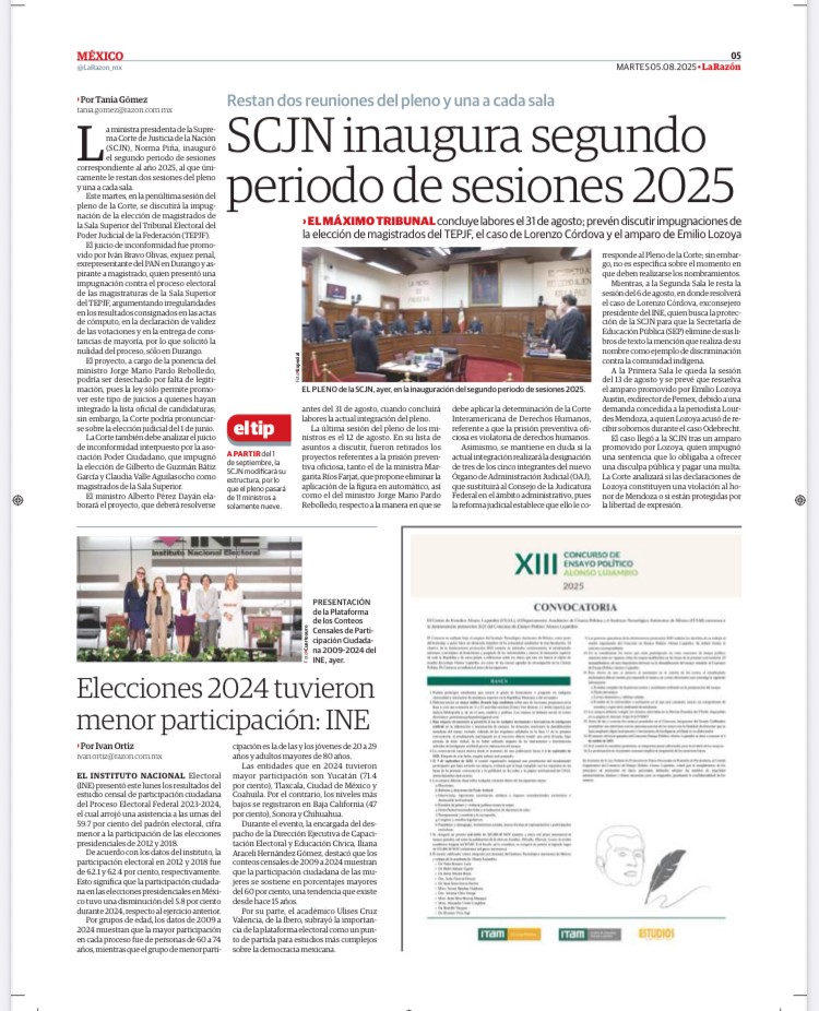 C.E. Alonso Lujambio (@centrolujambio) on Twitter photo Gracias a <a href="/LaRazon_mx/">La Razón de México</a> <a href="/acastillodlc/">Adrian Castillo</a> por publicar en su edición de hoy la convocatoria del <a href="/PremioALujambio/">Premio A. Lujambio</a> <a href="/CPoliticaITAM/">CienciaPolítica ITAM</a> #CEAL <a href="/ITAM_mx/">ITAM</a> 2025
<a href="/LujambioAlonso/">Alonso Lujambio</a> <a href="/HVivesSegl/">Horacio Vives Segl</a> <a href="/jmlujambio/">José María Lujambio</a> <a href="/rafaelestradam/">Rafael EstradaMichél</a> <a href="/CIDE_MX/">CIDE</a> <a href="/ReformasLATAM/">Observatorio de Reformas Políticas América Latina</a> <a href="/ClaudioFloresT/">Claudio Flores Thomas</a> <a href="/BlancaHerediaR/">Blanca Heredia</a> <a href="/IPN_MX/">IPN</a> <a href="/UNAM_MX/">UNAM</a> <a href="/lauammx/">UAM</a> Gracias a <a href="/LaRazon_mx/">La Razón de México</a> <a href="/acastillodlc/">Adrian Castillo</a> por publicar en su edición de hoy la convocatoria del <a href="/PremioALujambio/">Premio A. Lujambio</a> <a href="/CPoliticaITAM/">CienciaPolítica ITAM</a> #CEAL <a href="/ITAM_mx/">ITAM</a> 2025
<a href="/LujambioAlonso/">Alonso Lujambio</a> <a href="/HVivesSegl/">Horacio Vives Segl</a> <a href="/jmlujambio/">José María Lujambio</a> <a href="/rafaelestradam/">Rafael EstradaMichél</a> <a href="/CIDE_MX/">CIDE</a> <a href="/ReformasLATAM/">Observatorio de Reformas Políticas América Latina</a> <a href="/ClaudioFloresT/">Claudio Flores Thomas</a> <a href="/BlancaHerediaR/">Blanca Heredia</a> <a href="/IPN_MX/">IPN</a> <a href="/UNAM_MX/">UNAM</a> <a href="/lauammx/">UAM</a>