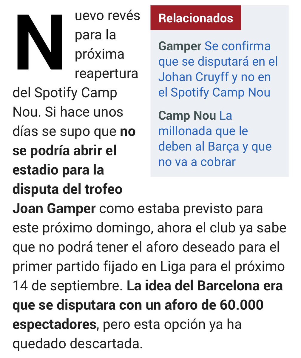 FCB1975 (@fcb19751) on Twitter photo -El Bernabéu abre con 30.000 espectadores: “Milagro”, “El Madrid lo ha vuelto a hacer”, “Sobresaliente”.
-El Camp Nou abre con 30.000 espectadores: “Nuevo revés”, “Solo 30.000”. 
El doble rasero del diario de todas las aficiones. -El Bernabéu abre con 30.000 espectadores: “Milagro”, “El Madrid lo ha vuelto a hacer”, “Sobresaliente”.
-El Camp Nou abre con 30.000 espectadores: “Nuevo revés”, “Solo 30.000”. 
El doble rasero del diario de todas las aficiones.