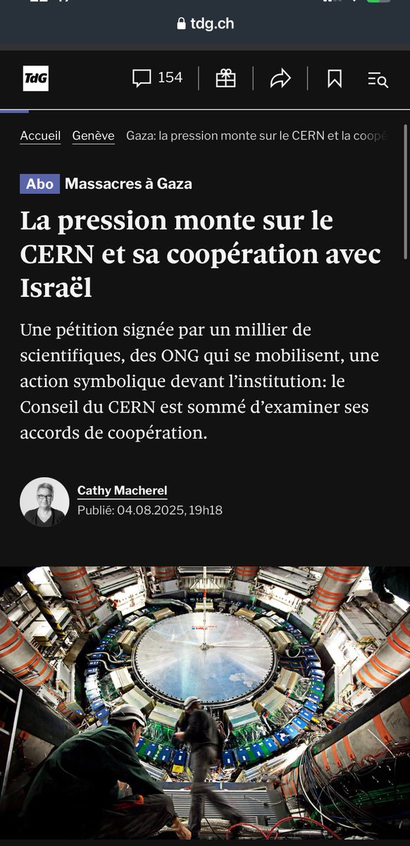 Ça ne vous parle pas trop le CERN mais c’est super important ! Si le CERN boycott enfin 🇮🇱 c’est l’effet domino assuré et un ENORME COUP DUR POUR 🇮🇱 !!!  

Plus de 1000 scientifiques exigent qu’🇮🇱 soit traité comme un état paria. 👇
