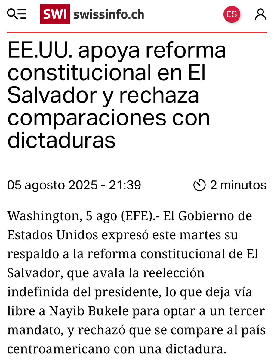 El Gobierno de los Estados Unidos, ha manifestado su respaldo a la reforma constitucional en El Salvador que permite la reelección, y han rechazado las comparaciones que califican al país como una dictadura.