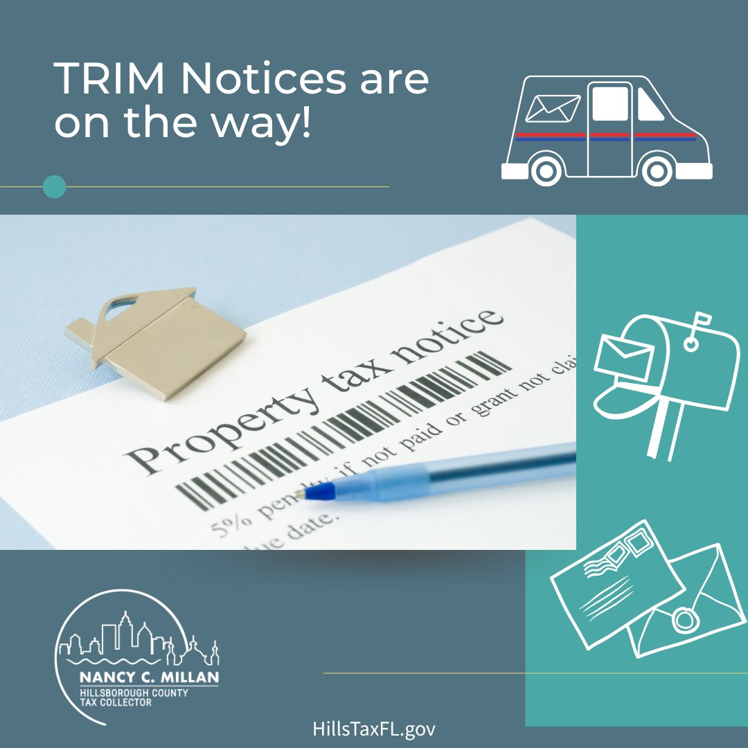 Hillsborough Tax Collector (@hillstax) on Twitter photo 📬 Property owners: TRIM notices coming soon! These show your proposed property taxes & start the Review Period - your chance to question assessments & discuss value discrepancies with <a href="/hcpaflorida/">Bob Henriquez, CFA</a>. Don't miss this opportunity! #TRIM #PropertyTax #PropertyAssessment 📬 Property owners: TRIM notices coming soon! These show your proposed property taxes & start the Review Period - your chance to question assessments & discuss value discrepancies with <a href="/hcpaflorida/">Bob Henriquez, CFA</a>. Don't miss this opportunity! #TRIM #PropertyTax #PropertyAssessment