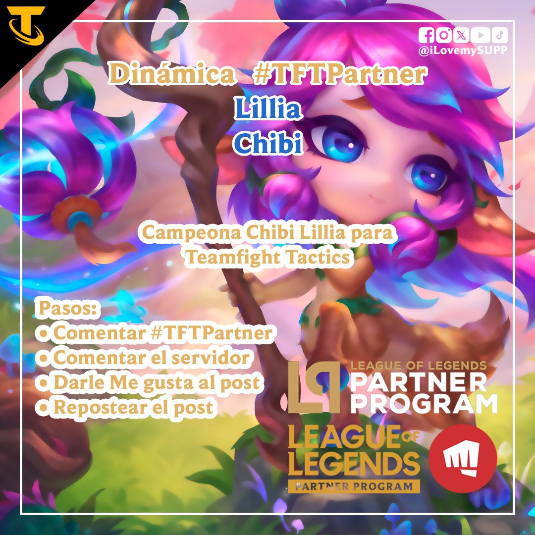 Soy parte del Programa de Socios de TFT de Riot Games y ellos me dieron algunos códigos para ustedes.

Lillia Chibi:
• Serán 2 códigos

Los resultados los daré a conocer el sábado 9 de agosto de 2025.

¡Mucha suerte a todos!

#TeamfightTactics #TFTPartner #LeaguePartner