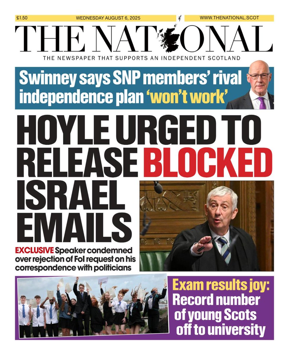 Tomorrow's front page 📰

Hoyle urged to release blocked Israel emails