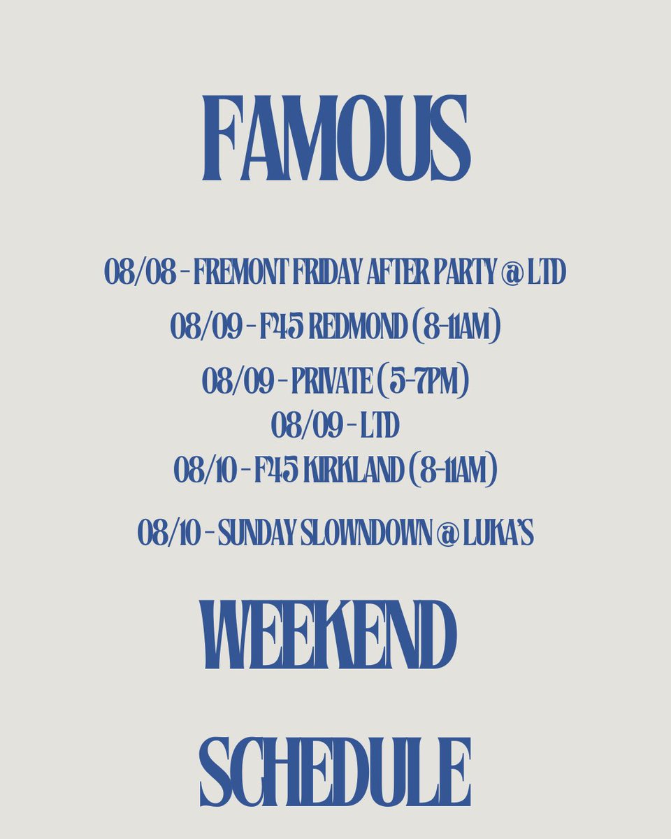 This weekends schedule 🥳