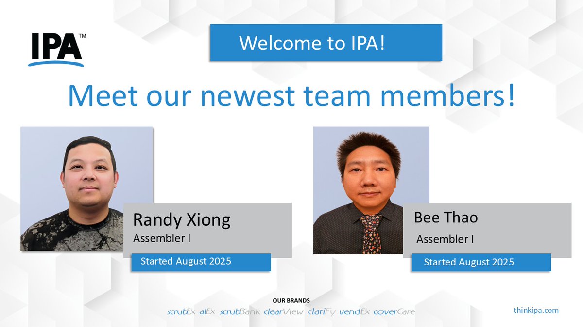 think_ipa's tweet image. IPA is excited to welcome Randy Xiong and Bee Thao to the team! Randy and Bee each join the Operations department as an Assembler I.

#NewHire
#OneIPA