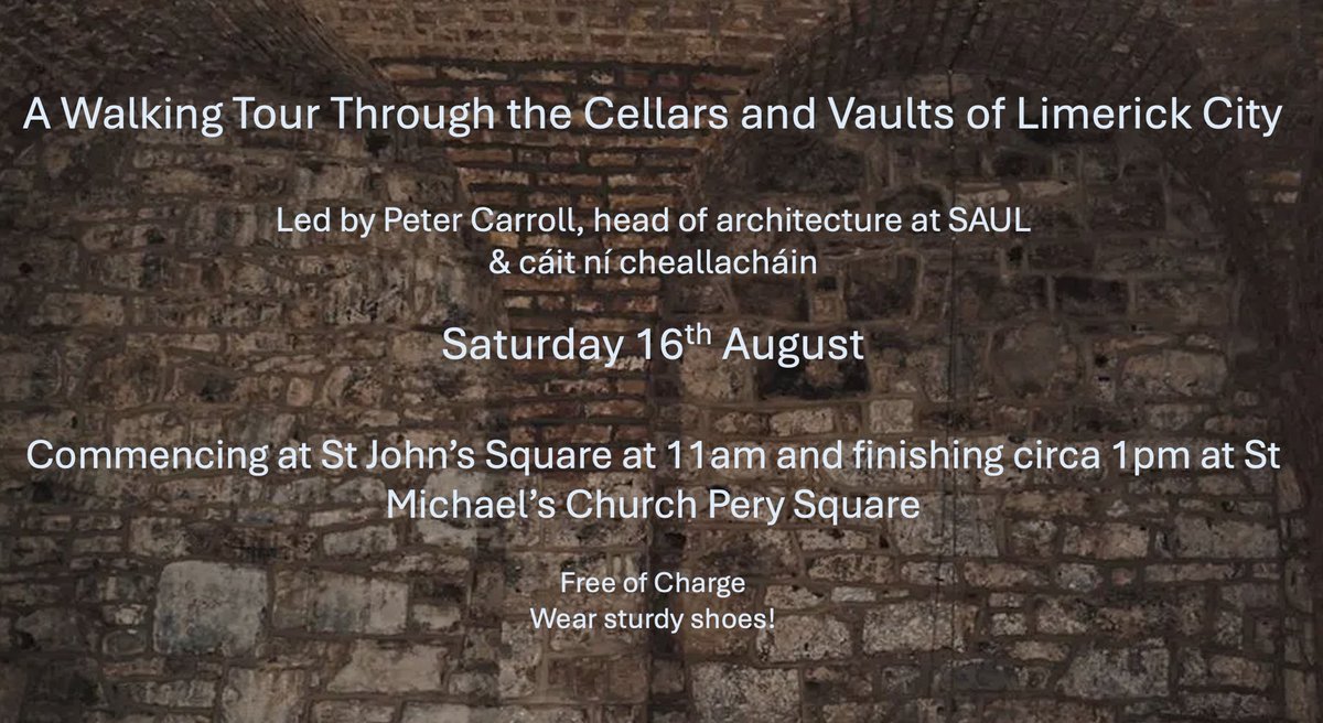 The Limerick Chapter of the IGS in association with Peter Carroll, head of architecture, school of architecture, University of Limerick are proud to arrange an event for Heritage Week 2025. If anyone attended Peter’s lecture last November, the tour will bring the slides to life!