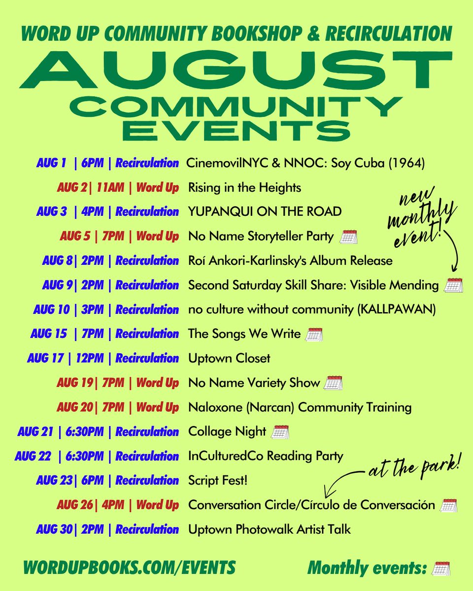 AUGUST EVENTS at #WordUpBooks and #Recirculation