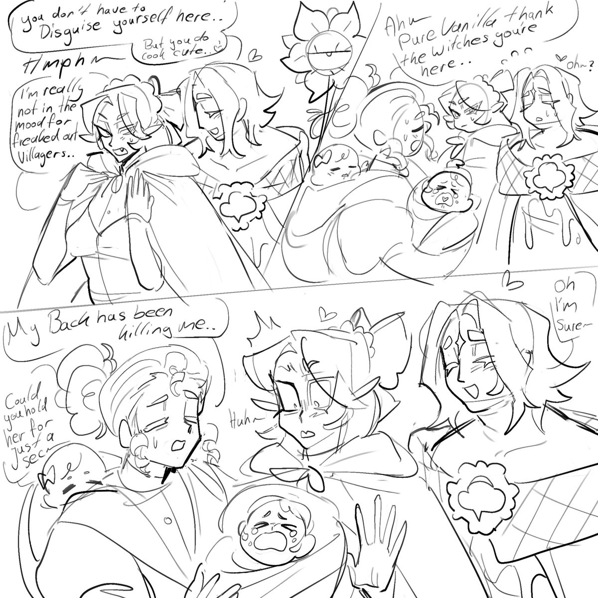 This is a really silly headcanon i thought up (the dialog is all over the place forgive me ) 
(1/4)