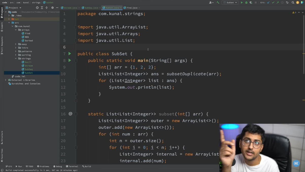 Amiitraiii's tweet image. Day 29 of java Learning with @kunalstwt 
After a short break to wrap up my Employee Management System project, I&apos;m back in action
Today I Learn all about mastering Subsequences and diving deeper into Recursion using ArrayLists.
#60dayschallenge #DSAwithKunal #javawithkunal #day29