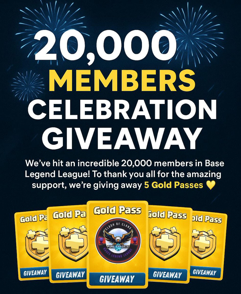 ✨INDIAN❤️AJMAL✨ (@ajmalshaikh0001) on Twitter photo 🎁 5x Gold Pass Giveaway! 🎁
We just hit 20,000 members in our Discord server! 💥
Join the celebration 🔥
Discord Link: discord.gg/baselegendleag…
To Enter:
🔁 Retweet
👤 Follow <a href="/ajmalshaikh0001/">✨INDIAN❤️AJMAL✨</a>
💬 Tag 2 friends
⏰ Winners announced in 5 Days!
Good luck! 🍀 🎁 5x Gold Pass Giveaway! 🎁
We just hit 20,000 members in our Discord server! 💥
Join the celebration 🔥
Discord Link: discord.gg/baselegendleag…
To Enter:
🔁 Retweet
👤 Follow <a href="/ajmalshaikh0001/">✨INDIAN❤️AJMAL✨</a>
💬 Tag 2 friends
⏰ Winners announced in 5 Days!
Good luck! 🍀
