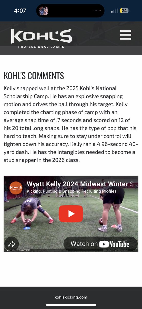 Wyatt Kelly (@wmekly17) on Twitter photo After a great camp in Tennessee blessed to now be a 4 ⭐️ Long snapper! Thank you so much for the rating! Improved my snap time down to an average of .7 seconds! Super excited for the season!
<a href="/AHSFOOTBALL01/">Amundsen Football</a> <a href="/CoachJCaraway/">Joshua Caraway</a>
<a href="/DSabock/">Coach Dan Sabock</a> <a href="/CoachJohnFisher/">John Fisher</a> <a href="/EDGYTIM/">Timothy “EDGYTIM” OHalloran</a>
<a href="/DeepDishFB/">DEEP DISH FOOTBALL</a> After a great camp in Tennessee blessed to now be a 4 ⭐️ Long snapper! Thank you so much for the rating! Improved my snap time down to an average of .7 seconds! Super excited for the season!
<a href="/AHSFOOTBALL01/">Amundsen Football</a> <a href="/CoachJCaraway/">Joshua Caraway</a>
<a href="/DSabock/">Coach Dan Sabock</a> <a href="/CoachJohnFisher/">John Fisher</a> <a href="/EDGYTIM/">Timothy “EDGYTIM” OHalloran</a>
<a href="/DeepDishFB/">DEEP DISH FOOTBALL</a>