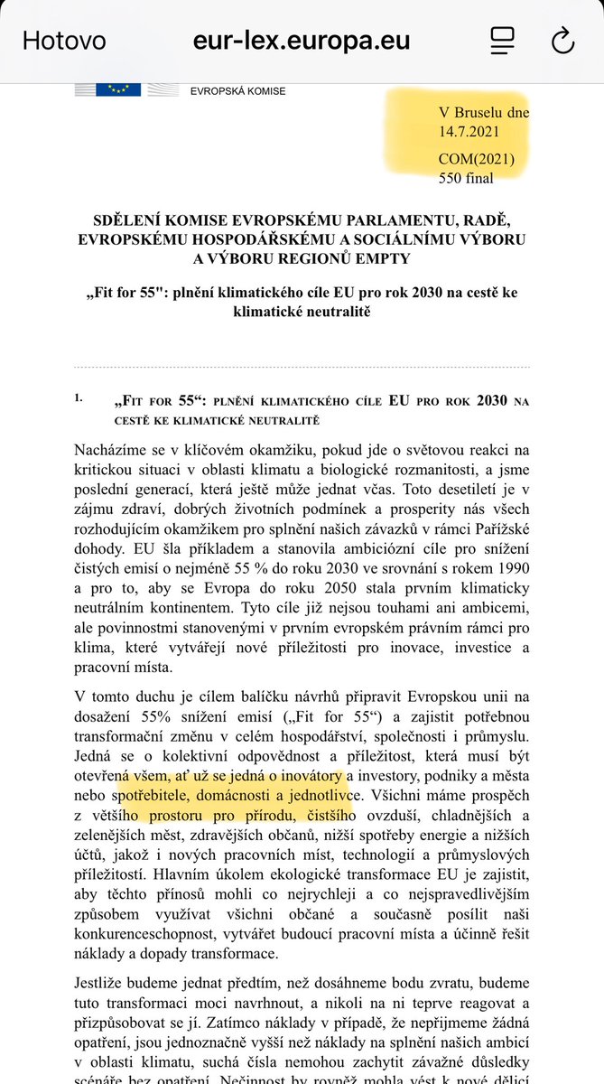 Vyvracíme lži hnutí ANO:

Lež č. 1: Fiala schválil Fit for 55

Pravda: Fit for 55 byl připraven v roce 2021 za vlády Babiše (viz první zvýraznění). Fialova vláda jen pomáhala dojednat podobu balíčku bez možnosti ho vetovat nebo zásadně měnit.

Lež č. 2: Fialova vláda přidala do