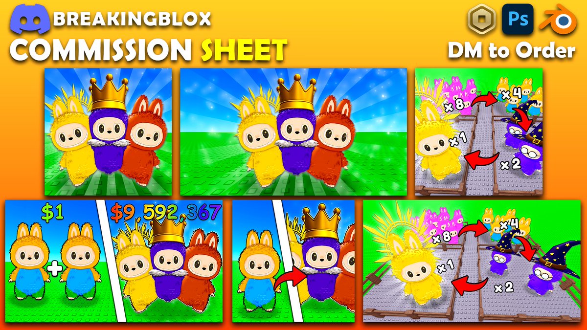 Thumbnails and icons I created for a commission for 
'[🔥] Merge a Labubu!’

Need a thumbnail done? 

📩DM and order today!  
🤠Breakingblox on Discord!  
#ROBLOX #RobloxDevs #RobloxDev #RobloxArt #RobloxGFX