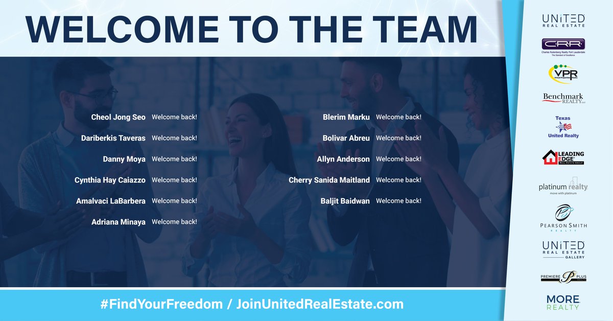 United_RE's tweet photo. Welcome to United! We're excited to have you on board. Get ready to grow, succeed and reach new heights with the support of our incredible team. Let's make this journey amazing!
#findyourfreedom #GrowWithUnited https://t.co/CoEjJkkzee
