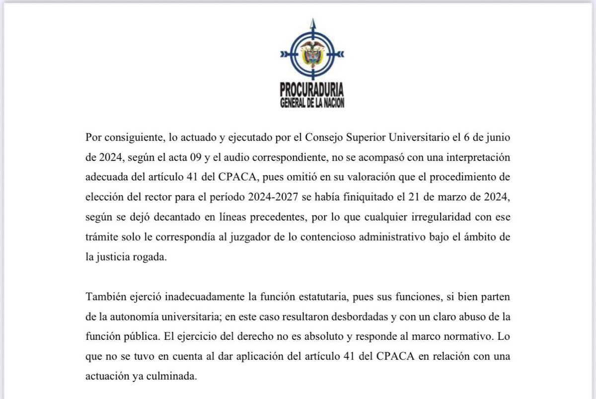 @AteneaS (@ateneasindicato) on Twitter photo El concepto de la <a href="/PGN_COL/">Procuraduría General de la Nación</a> en el caso de la rectoría de la <a href="/UNALOficial/">Universidad Nacional de Colombia</a> es “contundente”, la designación de <a href="/JoseIsmaelPena/">Jose Ismael Peña Reyes</a> por parte del Consejo Superior Universitario es de ley y la designación <a href="/MuneraLeopoldo/">Leopoldo Múnera</a> es totalmente nula. El concepto de la <a href="/PGN_COL/">Procuraduría General de la Nación</a> en el caso de la rectoría de la <a href="/UNALOficial/">Universidad Nacional de Colombia</a> es “contundente”, la designación de <a href="/JoseIsmaelPena/">Jose Ismael Peña Reyes</a> por parte del Consejo Superior Universitario es de ley y la designación <a href="/MuneraLeopoldo/">Leopoldo Múnera</a> es totalmente nula.