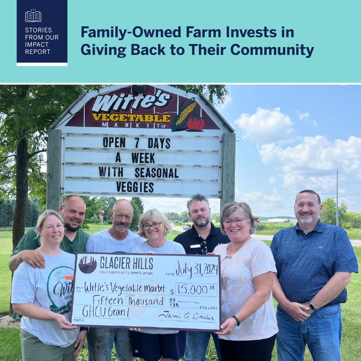 Witte’s Vegetable Market has been part of the West Bend, WI community since 1992. In 2024, with support from our member Glacier Hills Credit Union, they received a $15K Community First® Accelerate Grant to invest in more efficient harvesting equipment. Read the story in our 2024