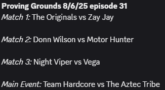 Tomorrow on Proving Grounds!   
Show will be up at 1pm central!         
Want to know the matchcards before announced on X?  join the discord today!        
discord.gg/aQHXYp9VP5 
youtube.com/@zamiezom