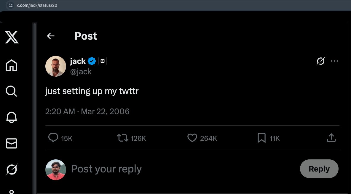 This is very first post on Twitter, and the current post ID is 1952849438906761638 on X.