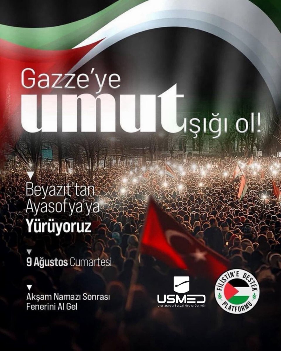 🇹🇷Sosyal Medya Derneği (@usmedorgtr) on Twitter photo Gazze'ye umut ışığı ol!
Beyazıt'tan Ayasofya'ya yürüyoruz...
#GazzeİçinYürüyoruz
<a href="/saidercan/">Said Ercan 🇹🇷 🌍</a> Gazze'ye umut ışığı ol!
Beyazıt'tan Ayasofya'ya yürüyoruz...
#GazzeİçinYürüyoruz
<a href="/saidercan/">Said Ercan 🇹🇷 🌍</a>