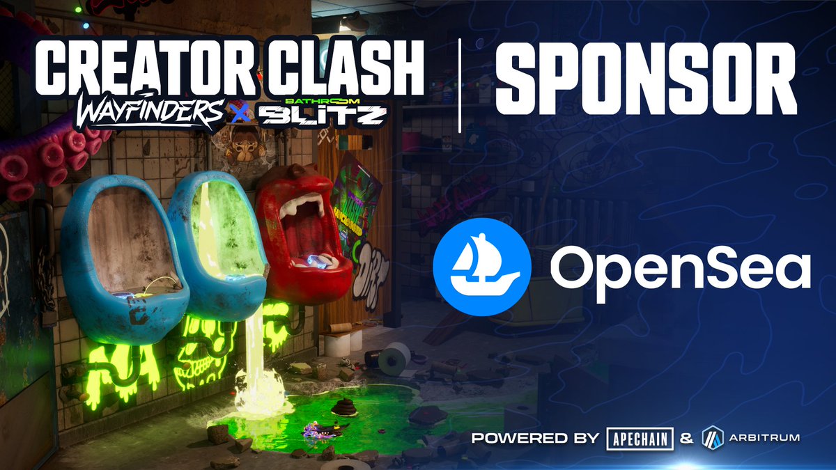 Spike 💫 (@spikecollects) on Twitter photo Excited to announce that <a href="/opensea/">OpenSea</a> will be powering the Bathroom Blitz <a href="/OthersideMeta/">Othersidemeta</a> Tournament by <a href="/cmnd_line/">Command Line</a>!
The #1 NFT marketplace is teaming up to bring 16 of the sweatiest gamers into a no flush, no mercy @wayfindersgg Creator Clash. Excited to announce that <a href="/opensea/">OpenSea</a> will be powering the Bathroom Blitz <a href="/OthersideMeta/">Othersidemeta</a> Tournament by <a href="/cmnd_line/">Command Line</a>!
The #1 NFT marketplace is teaming up to bring 16 of the sweatiest gamers into a no flush, no mercy @wayfindersgg Creator Clash.
