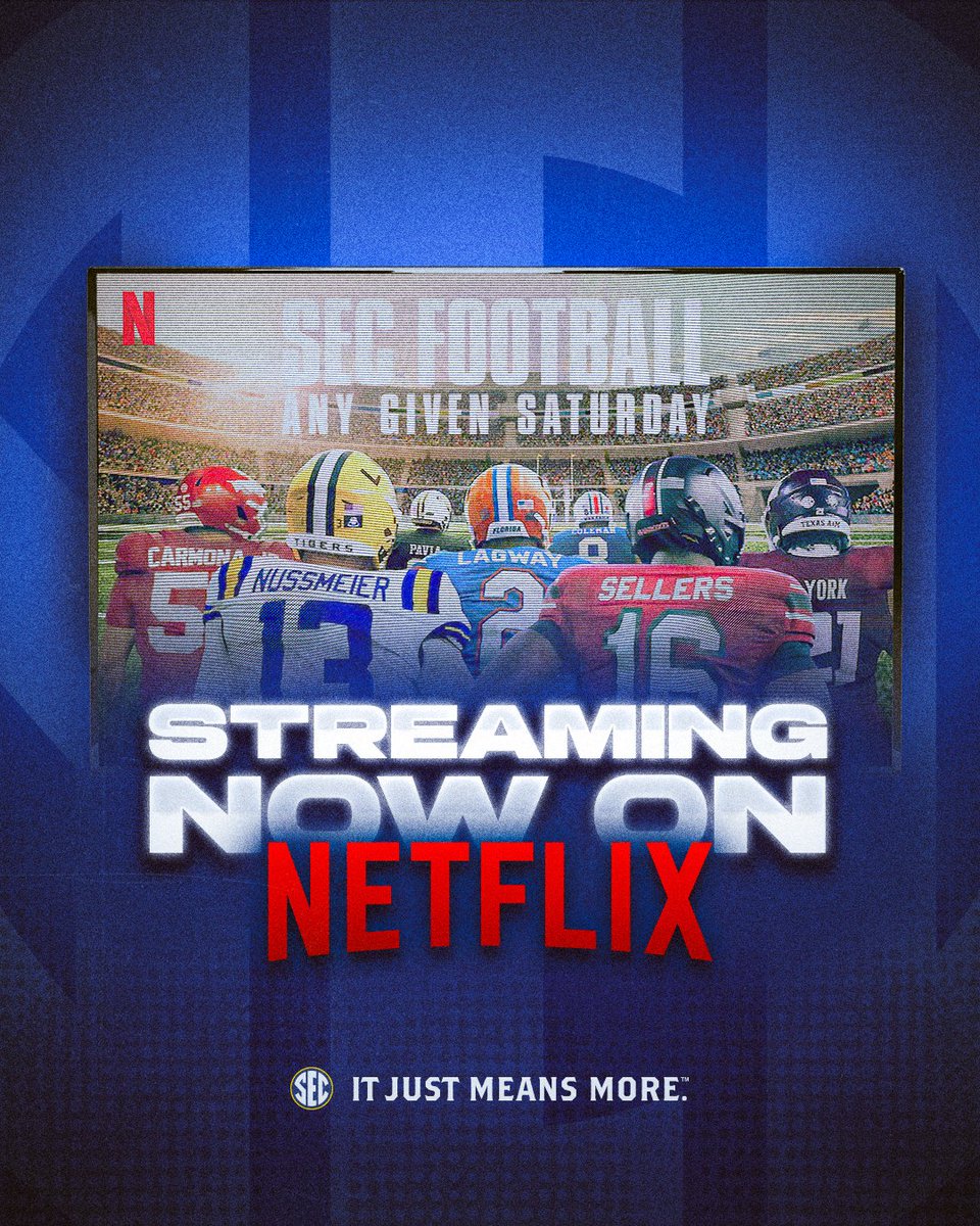 SEC's tweet photo. Everywhere else, it's a game.
Here, it's a way of life. 

SEC Football: Any Given Saturday, streaming now on @netflix.

🎥 https://t.co/yJIwh8SXN9

#ItJustMeansMore
