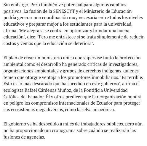 santiak's tweet photo. El portal de noticias de la revista científica Science, una de las de más prestigiosas del mundo:
"Ecuador ha eliminado su principal agencia de investigación independiente, lo que ha suscitado preocupación entre los científicos por posibles recortes presupuestarios y de personal, la retirada de las colaboraciones de investigación y la reducción de la libertad académica"
https://t.co/JcweQUXOzQ