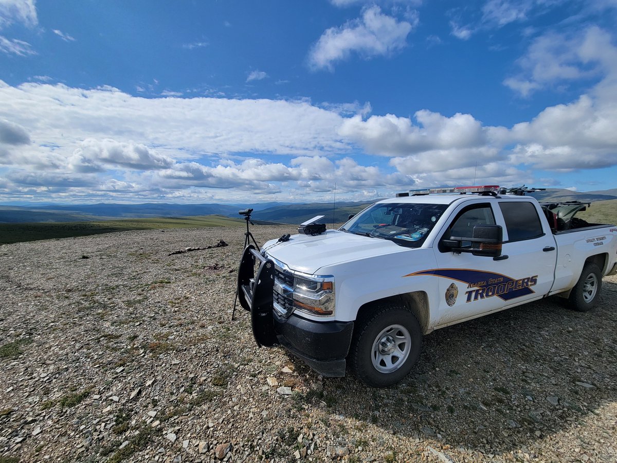 Alaska Wildlife Trooper Whittaker parked his patrol truck and set up his Starlink while patrolling the Youth Caribou Hunt from Eagle Summit. If you look closely at the nearest hill on the left, you can see hundreds of dots; those are all caribou.