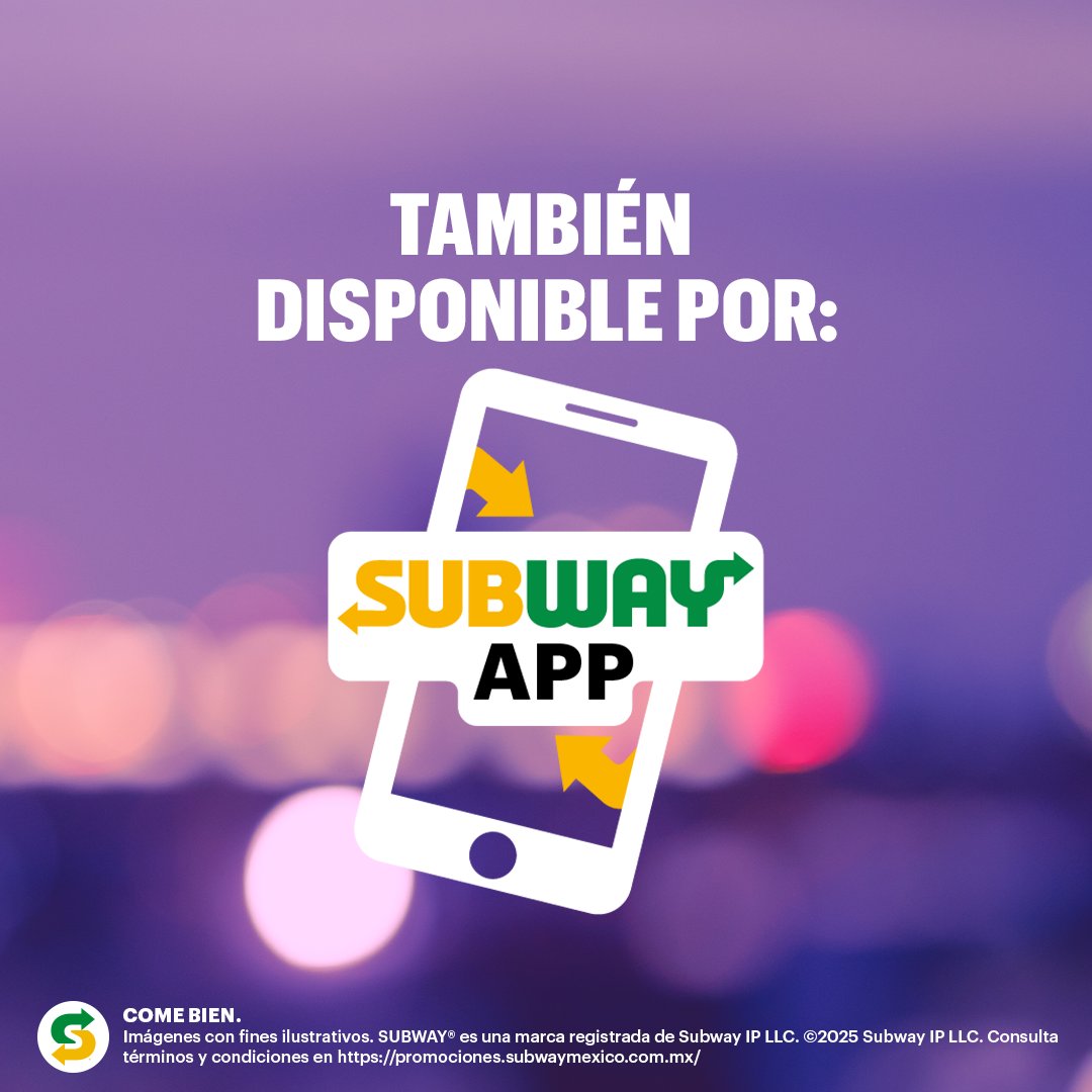 🕕 Son las 6:00 pm… ¿sabías que eso significa descuento?
Subnights = Footlongs® con 25% OFF
Disponible en Restaurante y Subway® App
subway-mx.app.link