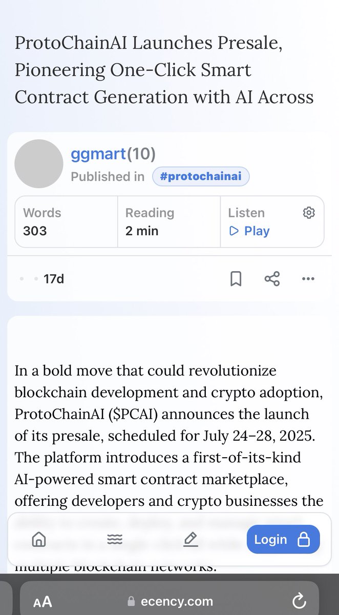 ProtoChainAI's tweet image. Ecency Coverage Drop
Now featured on Ecency – where Web3 voices share the future.
ProtoChain AI’s vision is spreading fast — and the presale is around the corner.

🔗 View here: ecency.com/protochainai/@…

Presale is ongoing and will soon enter the final stage. Join now!!!!…
