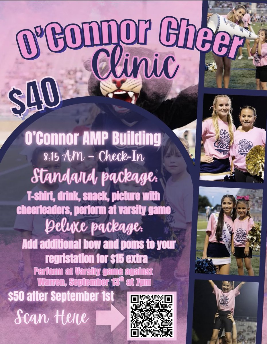 Calling all future Panthers! Join us for our cheer clinic on Saturday, September 13th! Register now, price goes up after September 1st!