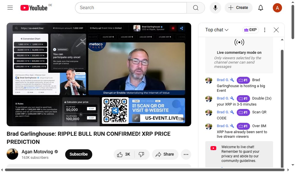 Scam_Wipe's tweet image. 🚨 #Scam ALERT 🚨
🎥 Fraudulent stream detected: youtube.com/watch?v=WIZP8v…

Topics: #DigitalFraud #Streamjacking
Tagging for awareness:
📢@bgarlinghouse @saylor @Google @CyberSecMonth

Stay vigilant and avoid suspicious links!
📩 Report scams to protect others.
